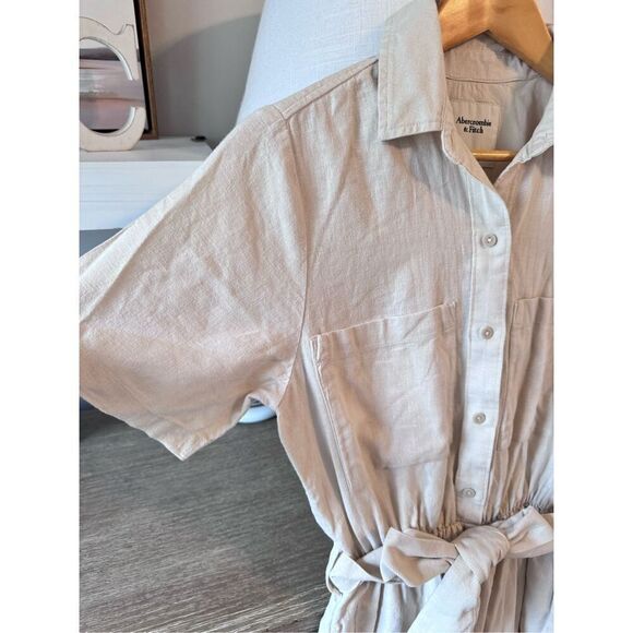 NWOT Abercrombie & Fitch Beige Linen Utility Linen Blend Romper Playsuit in Ston - Picture 4 of 12